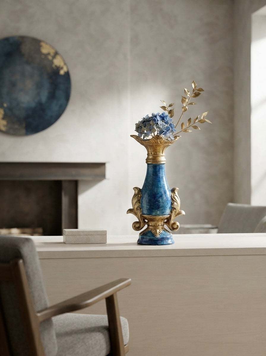 Blue Gold Ornate Vase | French Style Decor