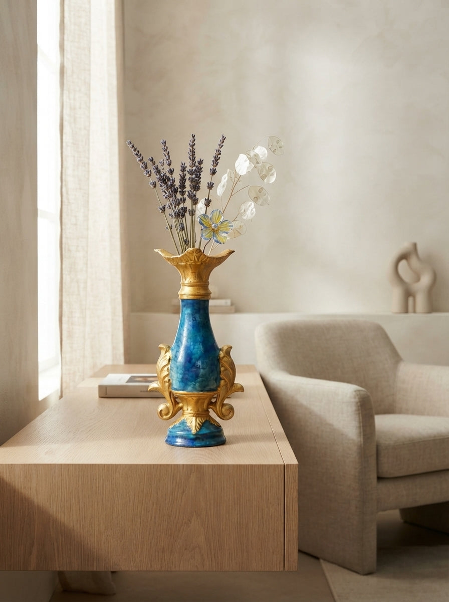 Blue Gold Ornate Vase | French Style Decor