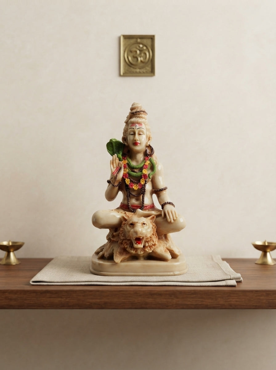 Lord Shiva Statue | Ivory Marble Meditating Deity Figurine