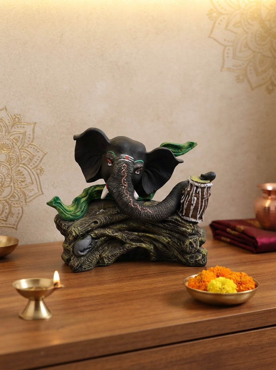 Ganesha with Tabla Drum Statue | Musical Elephant Idol