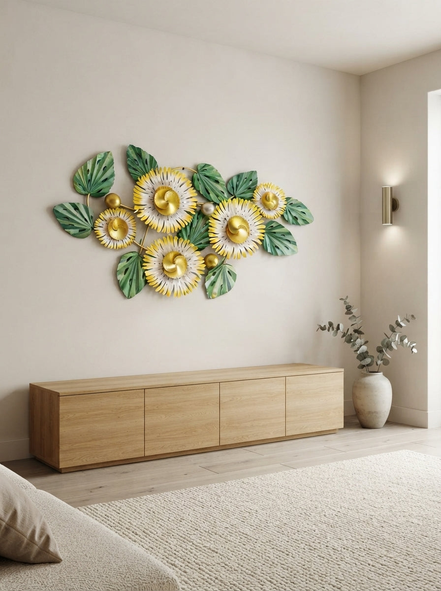 Floral Metal Wall Art 50" x 26" – Large Modern Flower Wall Decor for Living Room, Bedroom & Home Décor | Affordable Metal Wall Hanging