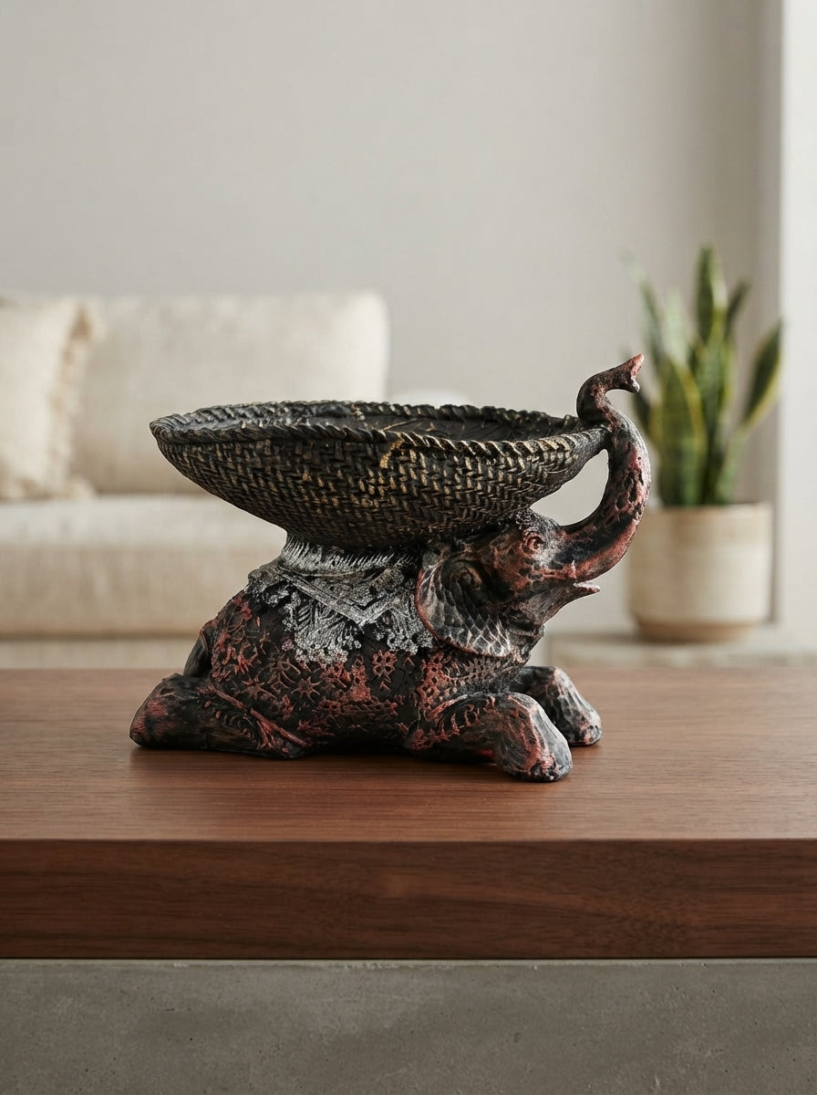 Elephant Trinket Bowl Statue | Decorative Dish Decor