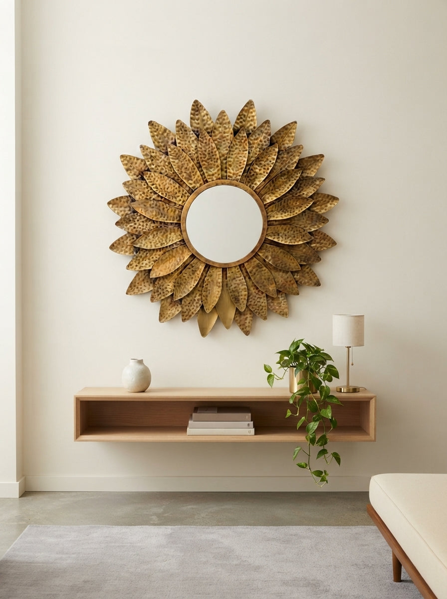 Gold Sunburst Petal Wall Mirror | Decorative Accent