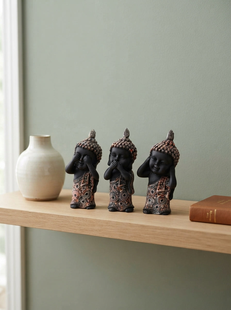 Three Wise Buddha Statue Set | See Hear Speak No Evil Decor