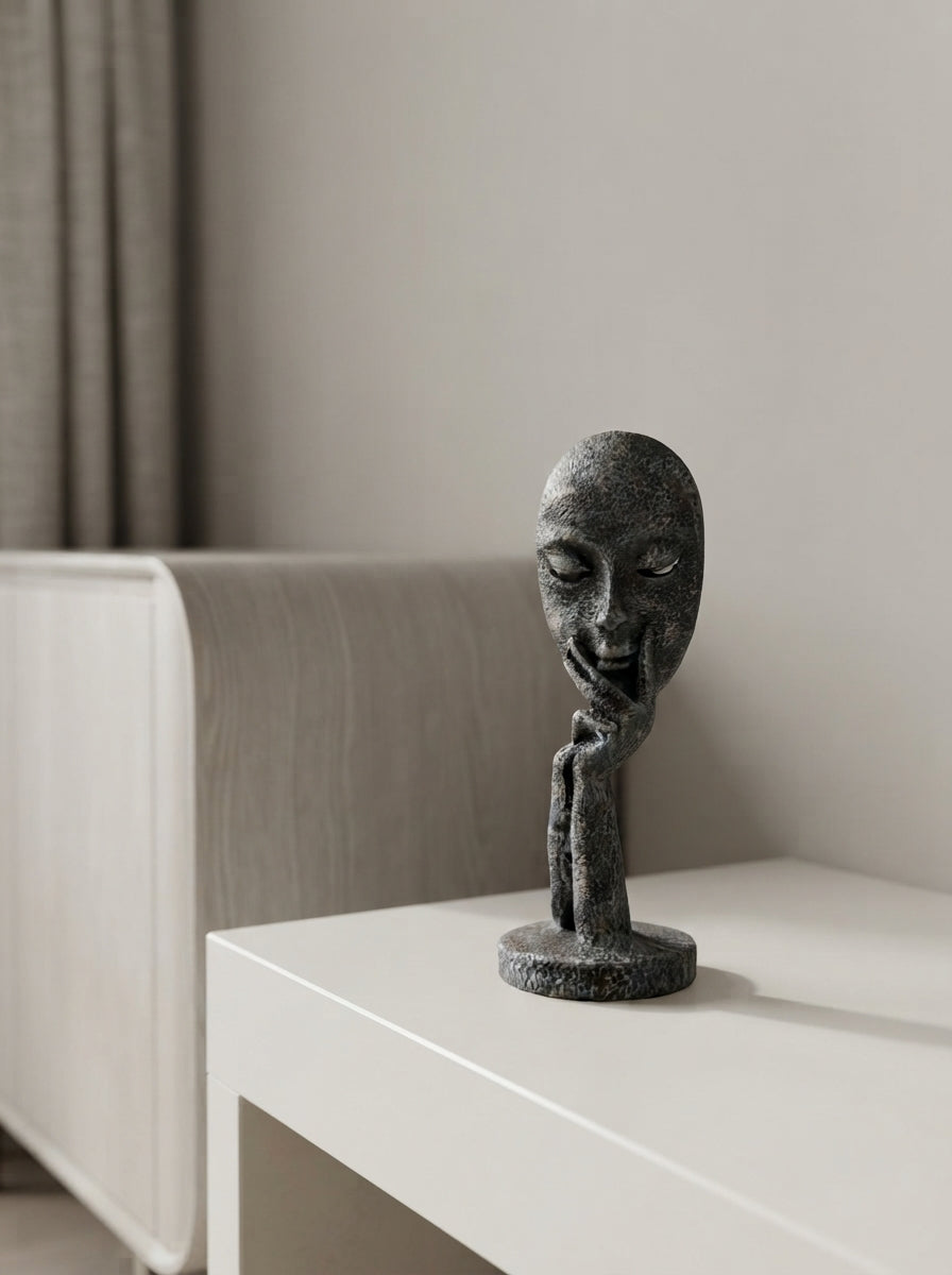 Thinking Face Statue with Hand | Black Modern Mask Decor