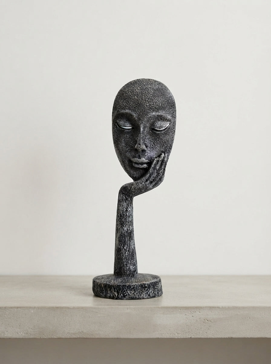 Resting Face Statue on Hand 13” | Black Modern Mask Decor