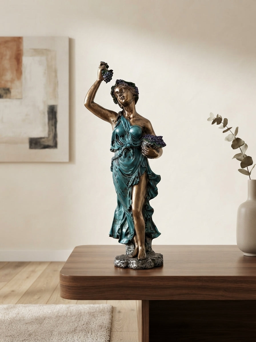 Grape Harvest Goddess Statue 16.5" | Bronze Teal Classical Decor