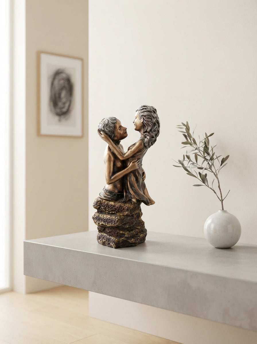 Loving Couple Bust Statue 15" | Bronze Silver Romantic Sculpture