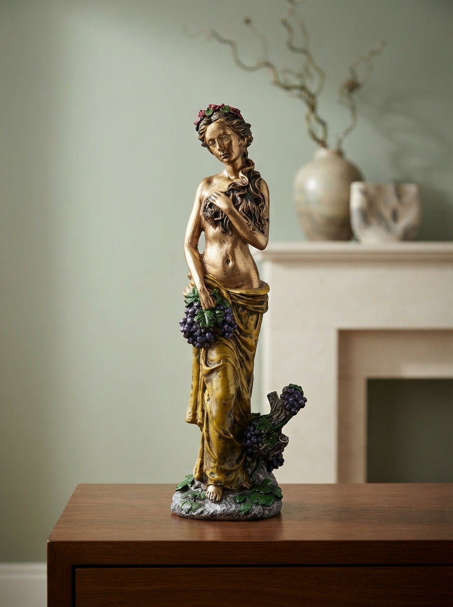 Bronze Gold Bacchante Grape Goddess Statue | Classical Decor