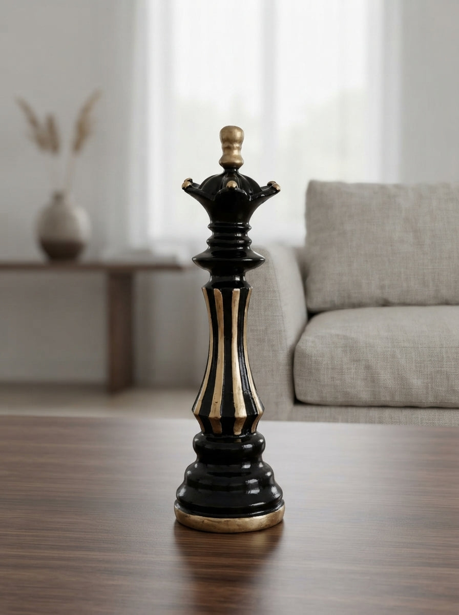 Black Gold Queen Chess Piece Decor Statue | Luxury Sculpture