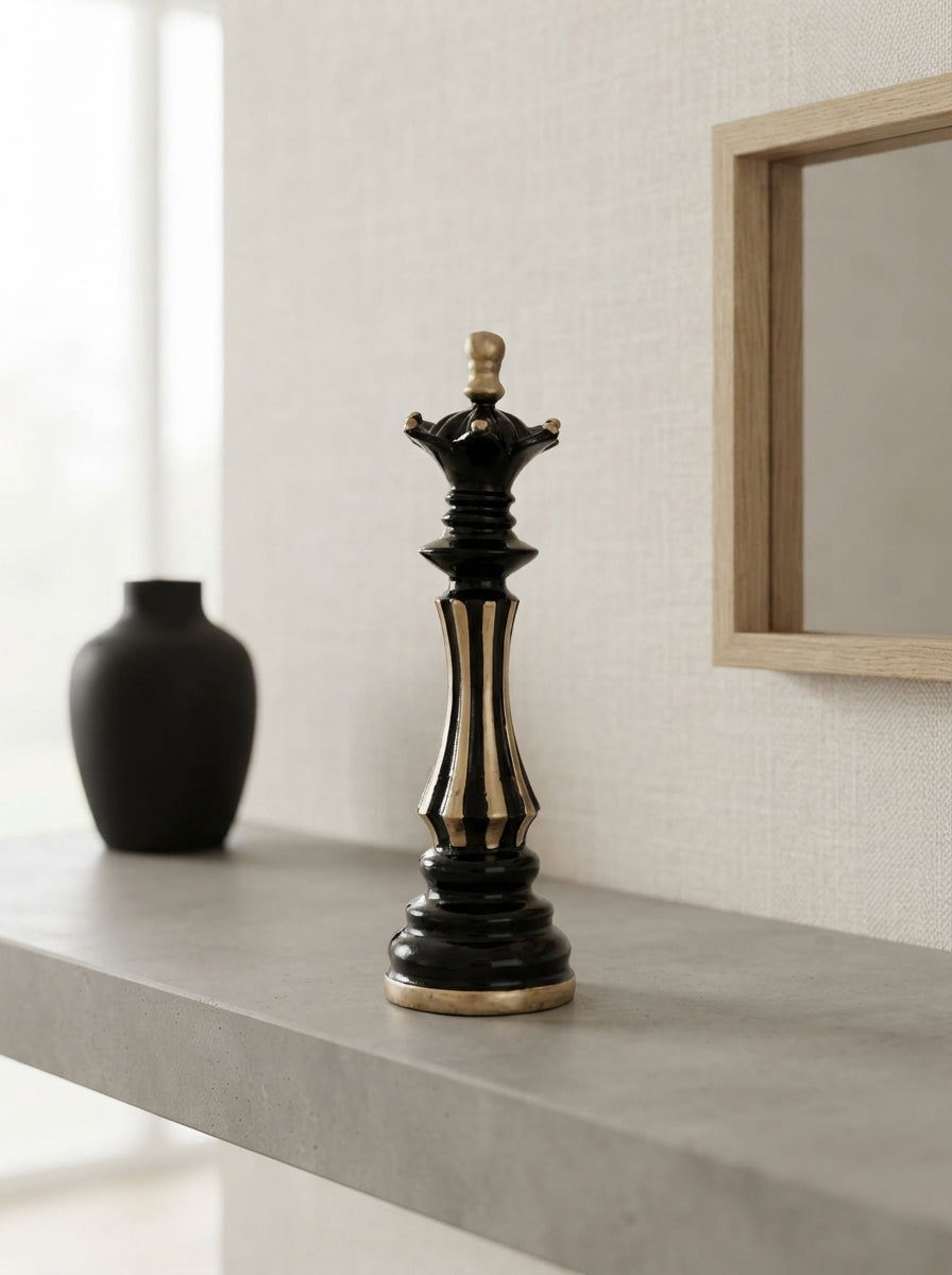 Black Gold Queen Chess Piece Decor Statue | Luxury Sculpture