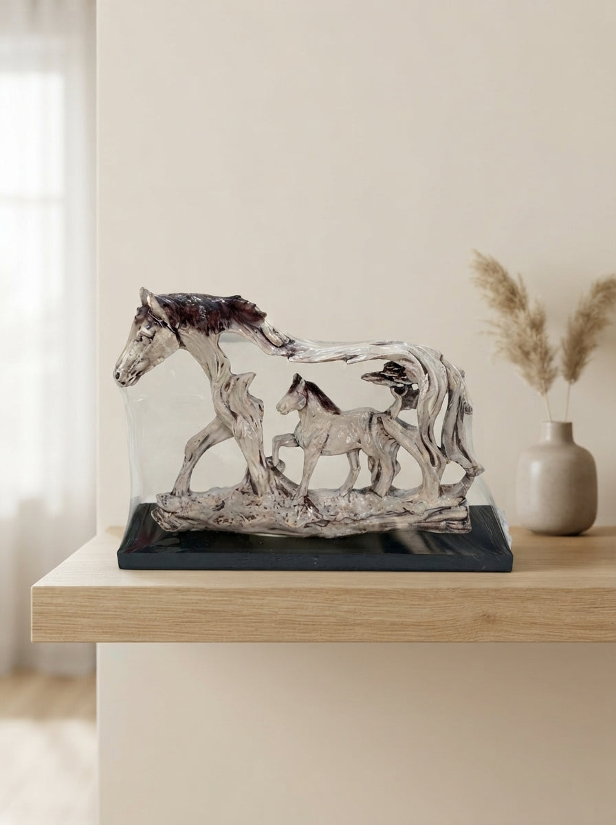 Mare and Foal Horse Statue | Silver Equestrian Sculpture