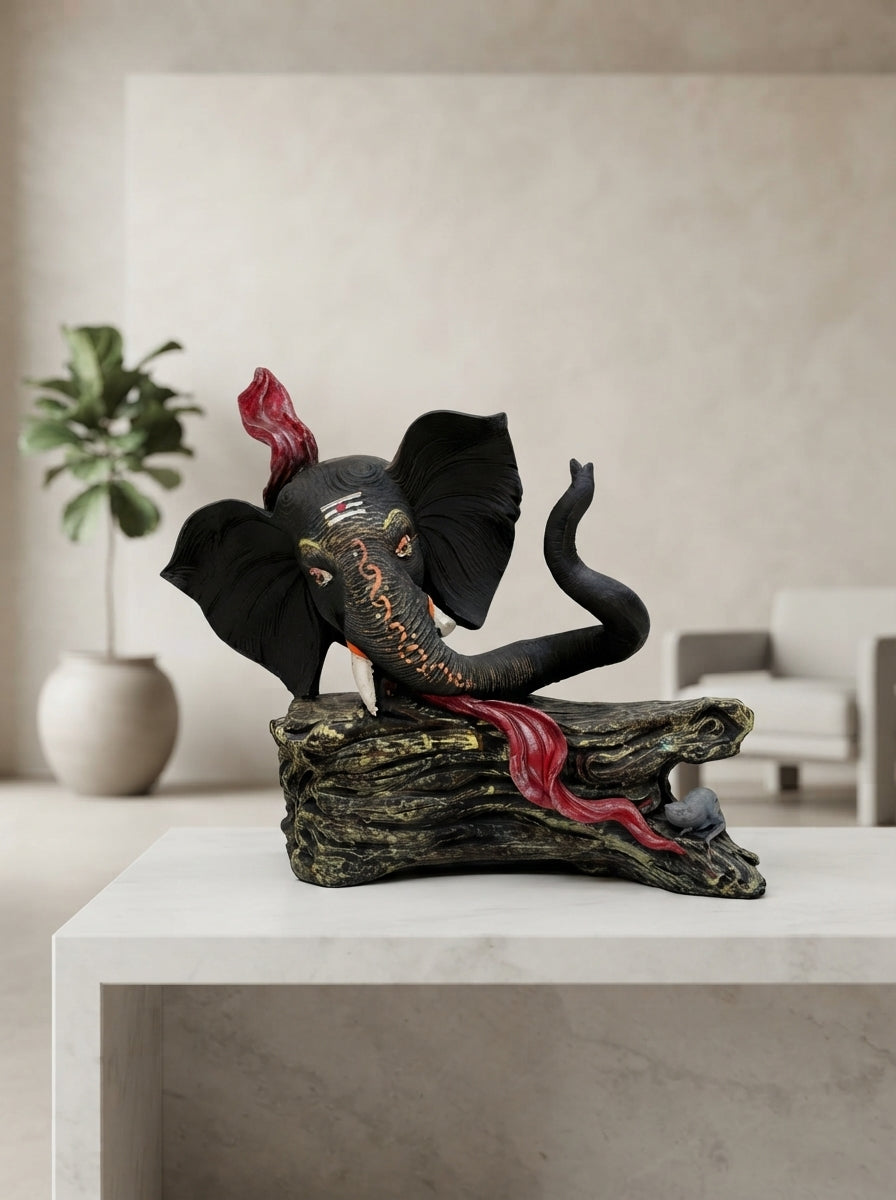 Hand-Painted Elephant Head Log Statue | Wildlife Decor
