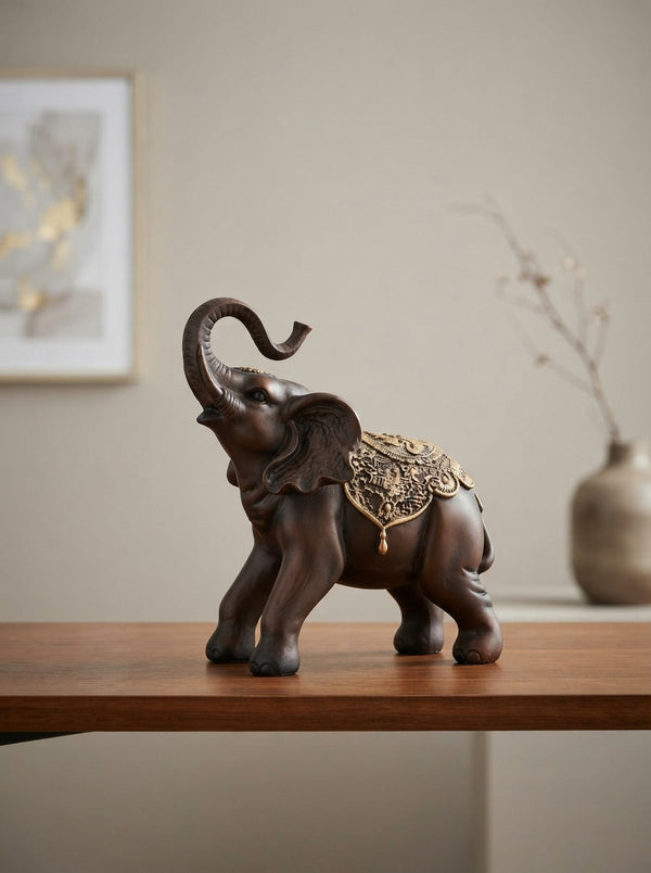 Brown Gold Jeweled Elephant Statue | Lucky Decor