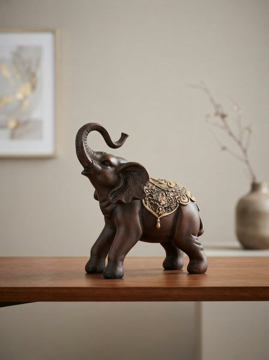 Brown Gold Jeweled Elephant Statue | Lucky Decor
