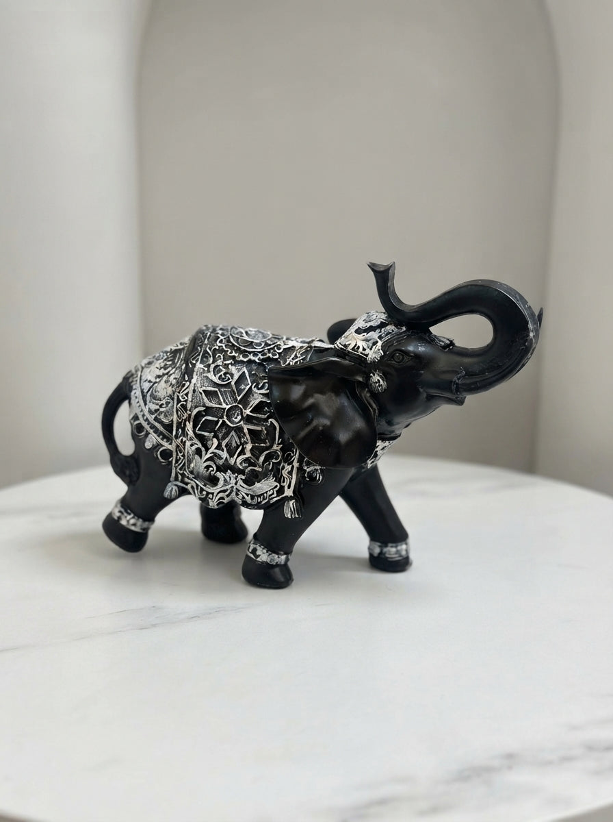 Black White Mandala Elephant Statue 11"x10"x5" | Lucky Decor