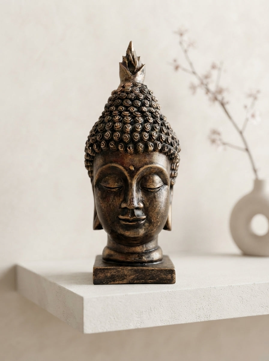 Antique Gold Buddha Head Statue | Zen Decor