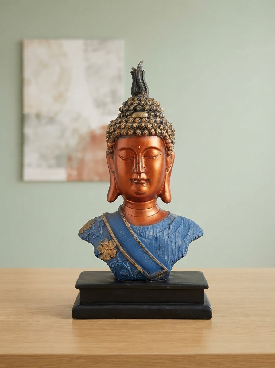 Terracotta Blue Buddha Bust Statue | Zen Decor