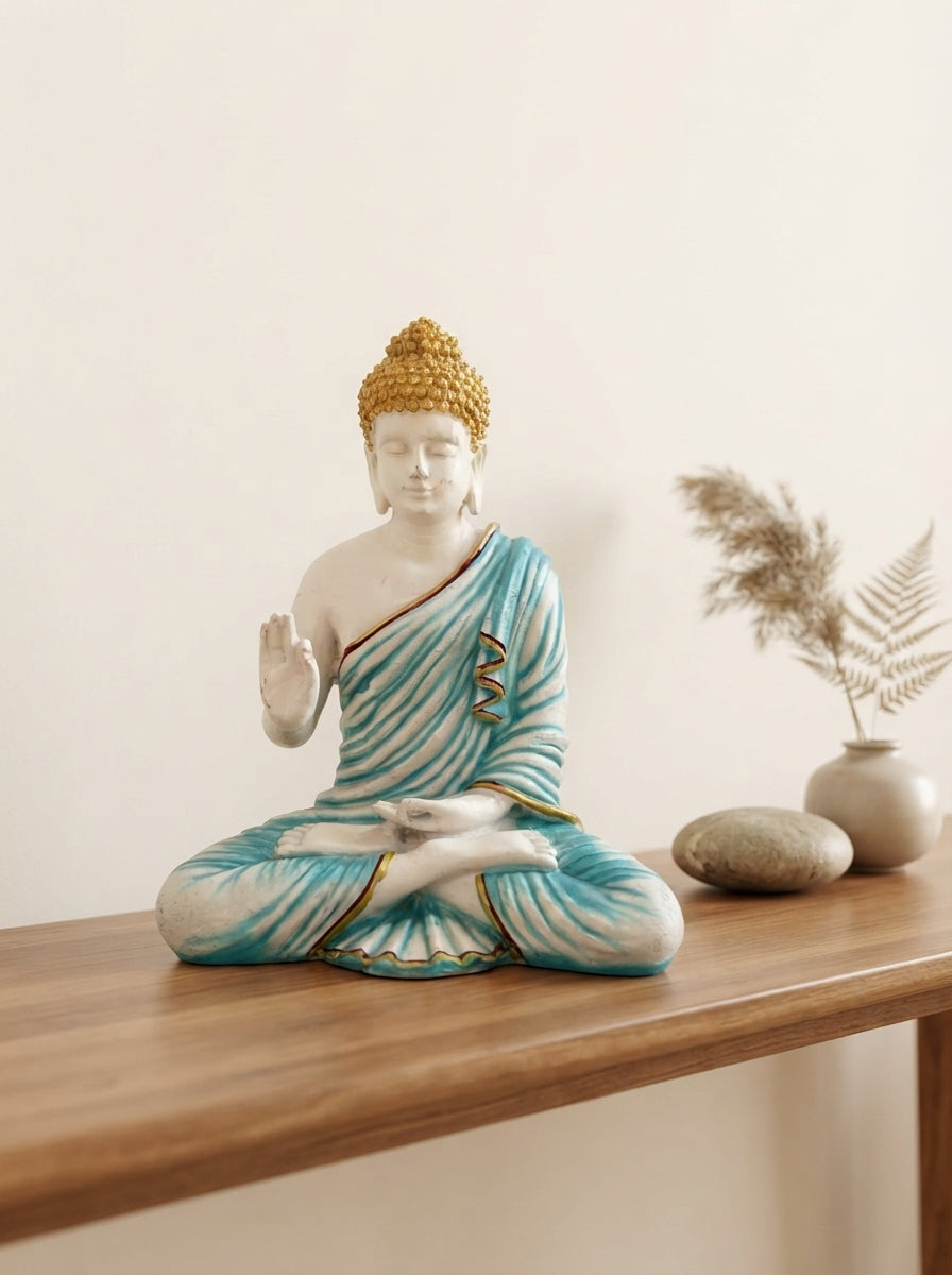 Ivory Teal Gold Buddha Statue 14.5" | Zen Decor