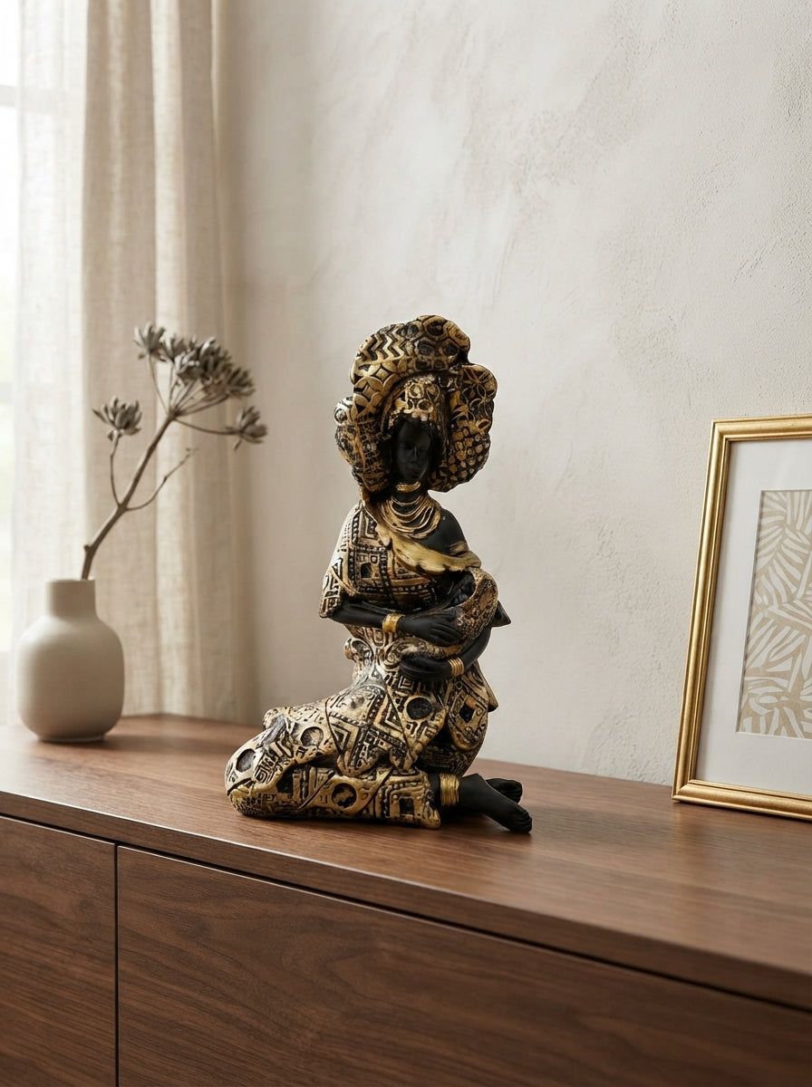 Black Gold African Figure Statue | Global Decor