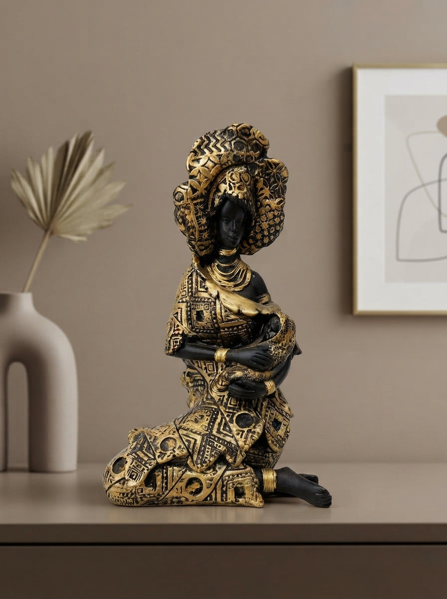 Black Gold African Figure Statue | Global Decor