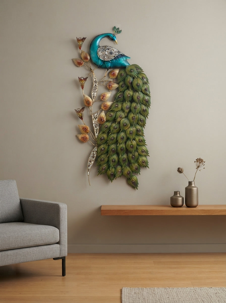 3D Metal Peacock Wall Art | Teal Green Decor