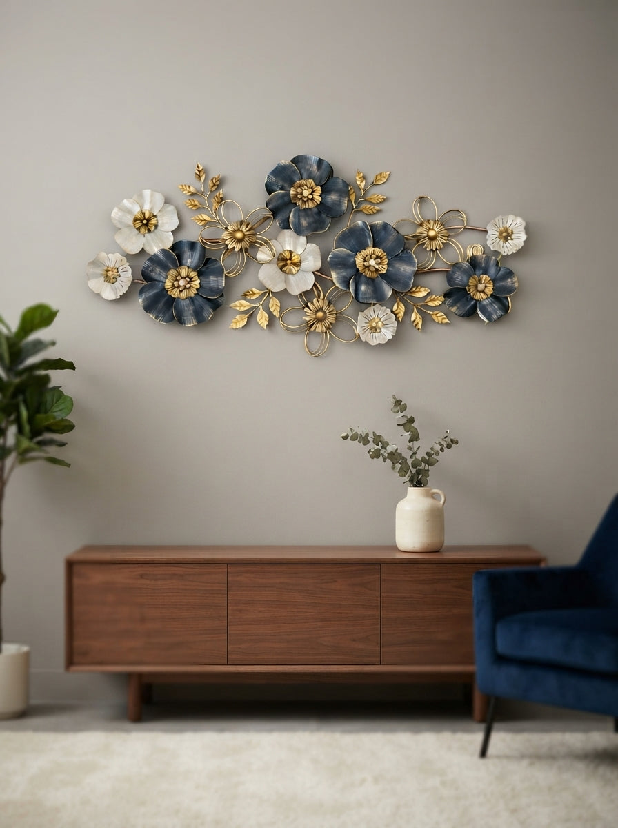 Large Floral Metal Wall Art 52" x 24" – Modern Flower Wall Decor for Living Room & Bedroom
