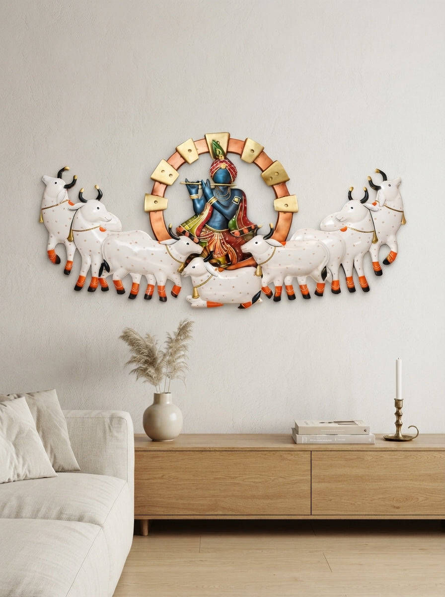 Krishna Wall Art 56" x 28" – Large Metal Spiritual Wall Decor for Living Room & Home Temple