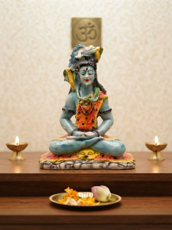 Hand-Painted Lord Shiva Meditation Statue | Hindu Decor