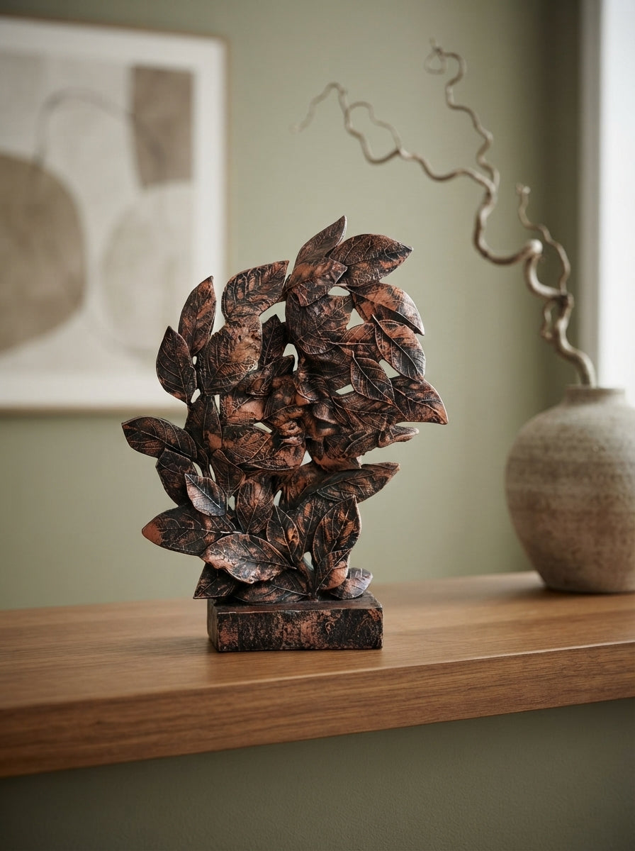 Copper Bronze Leaf Cluster Sculpture 13.8" | Abstract Nature Decor