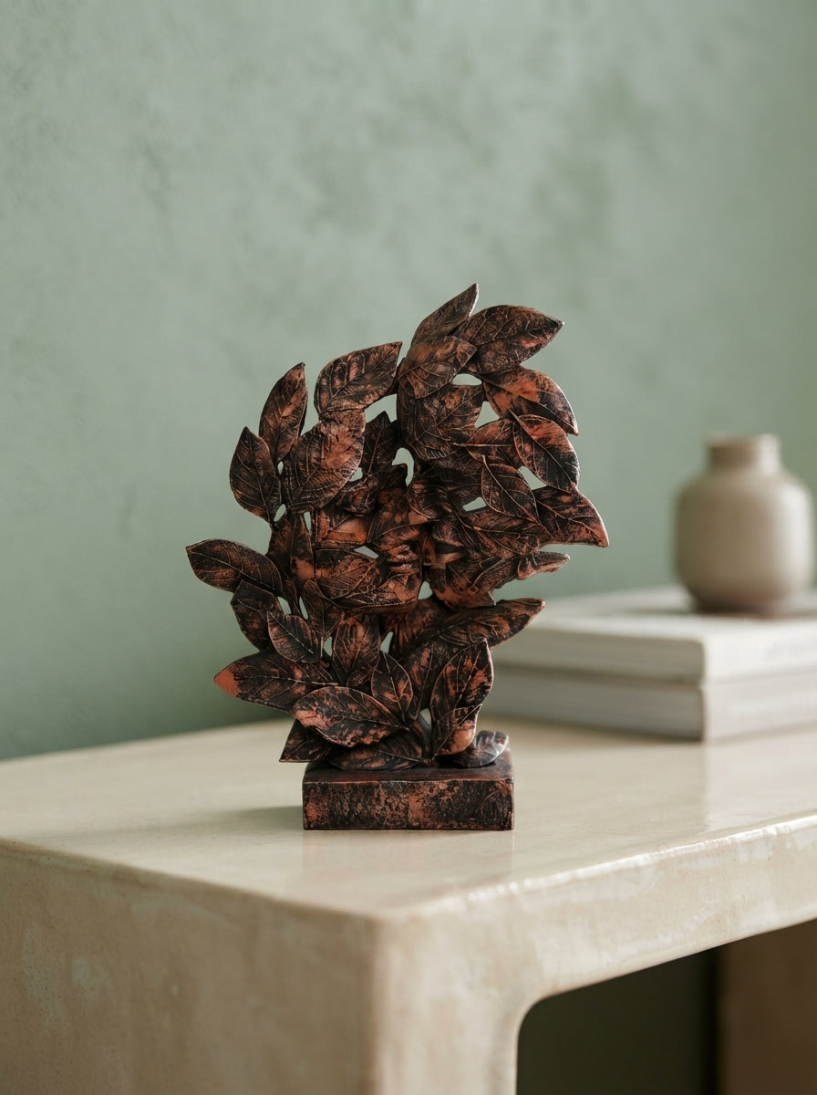Copper Bronze Leaf Cluster Sculpture 13.8" | Abstract Nature Decor