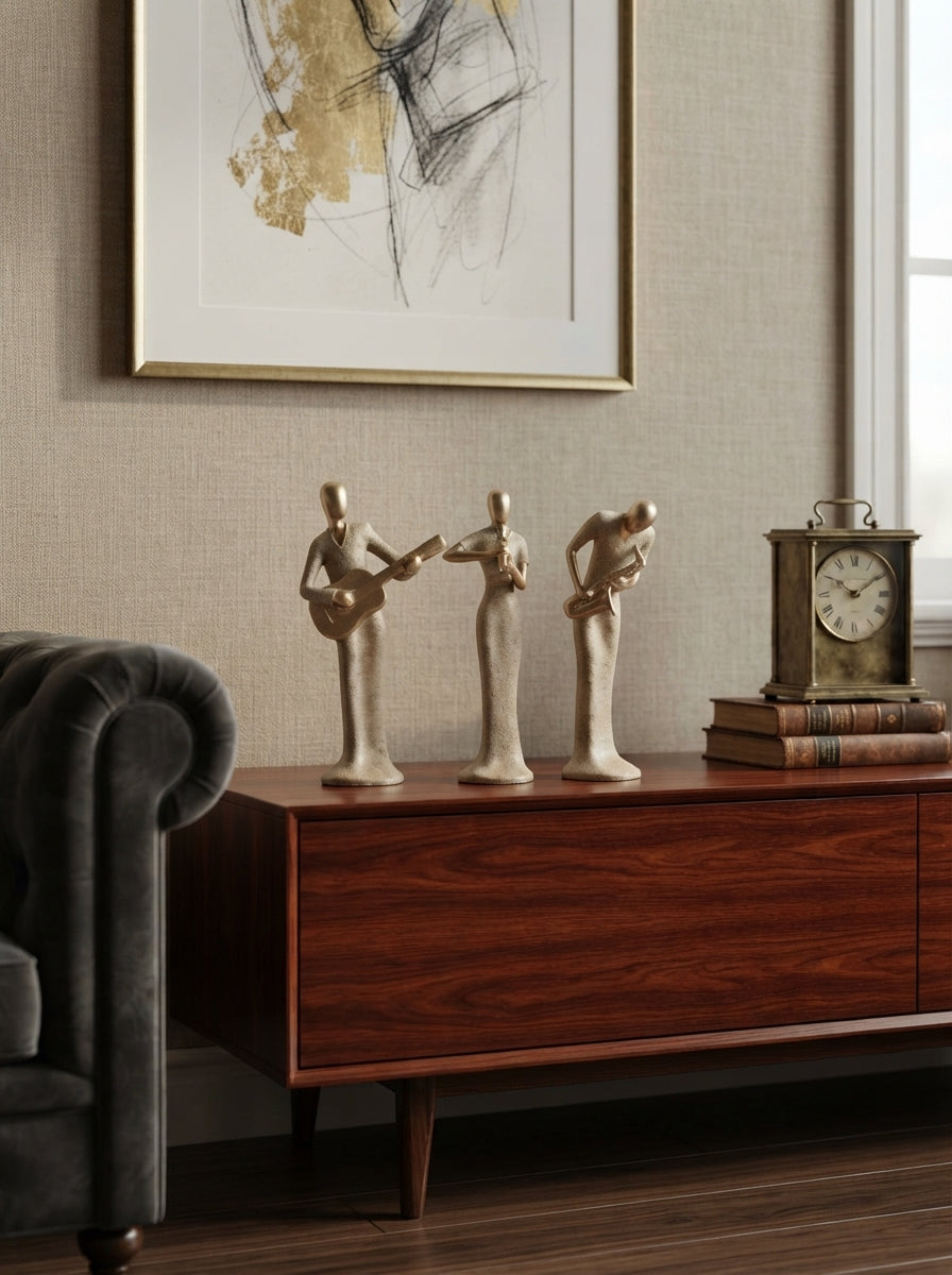 Jazz Band Musician Statue Set | Gold Faceless Figurine Trio