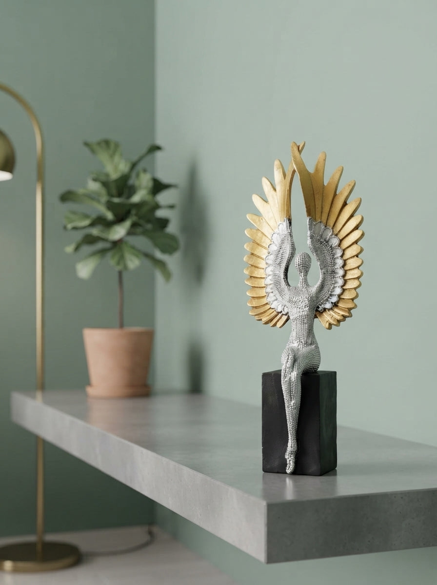 Winged Angel Statue Silver Gold | Modern Abstract Sculpture