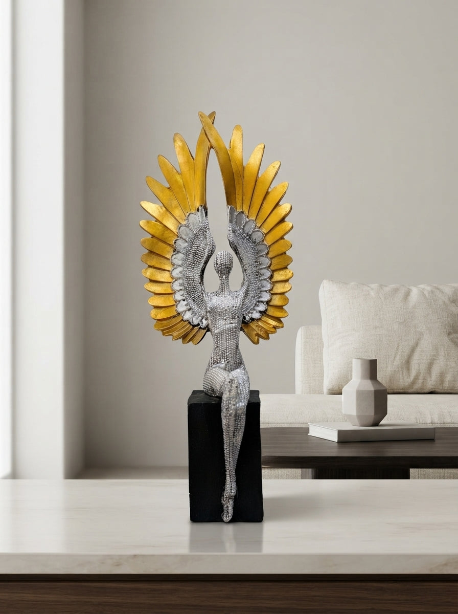 Winged Angel Statue Silver Gold | Modern Abstract Sculpture