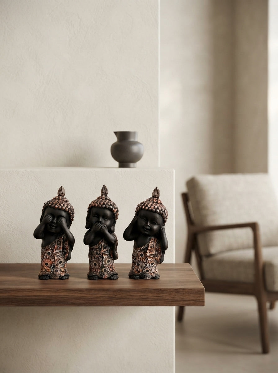 Three Wise Buddha Statue Set | See Hear Speak No Evil Decor