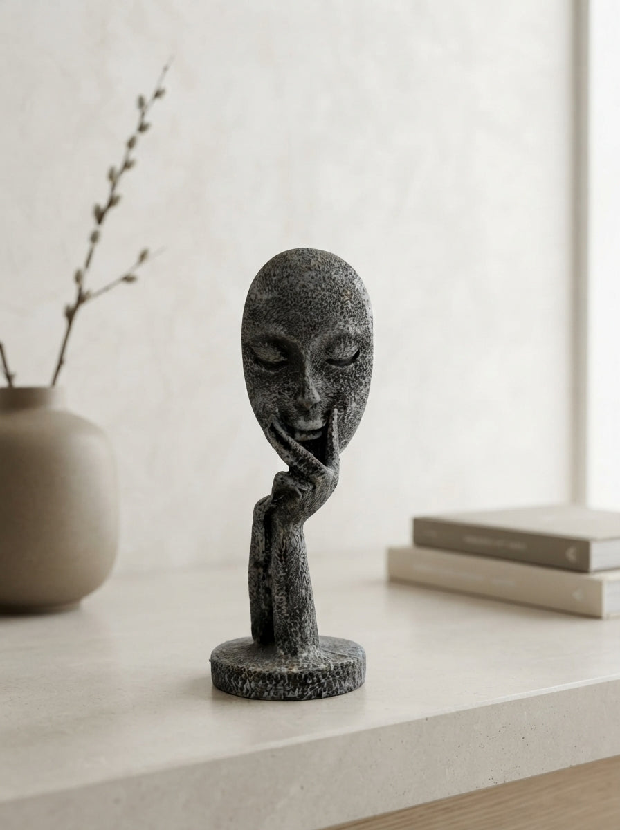 Thinking Face Statue with Hand | Black Modern Mask Decor