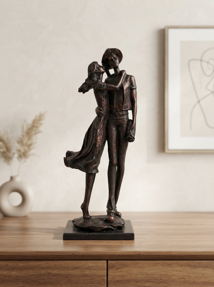 Romantic Couple Statue | Bronze Man Woman Walking Sculpture
