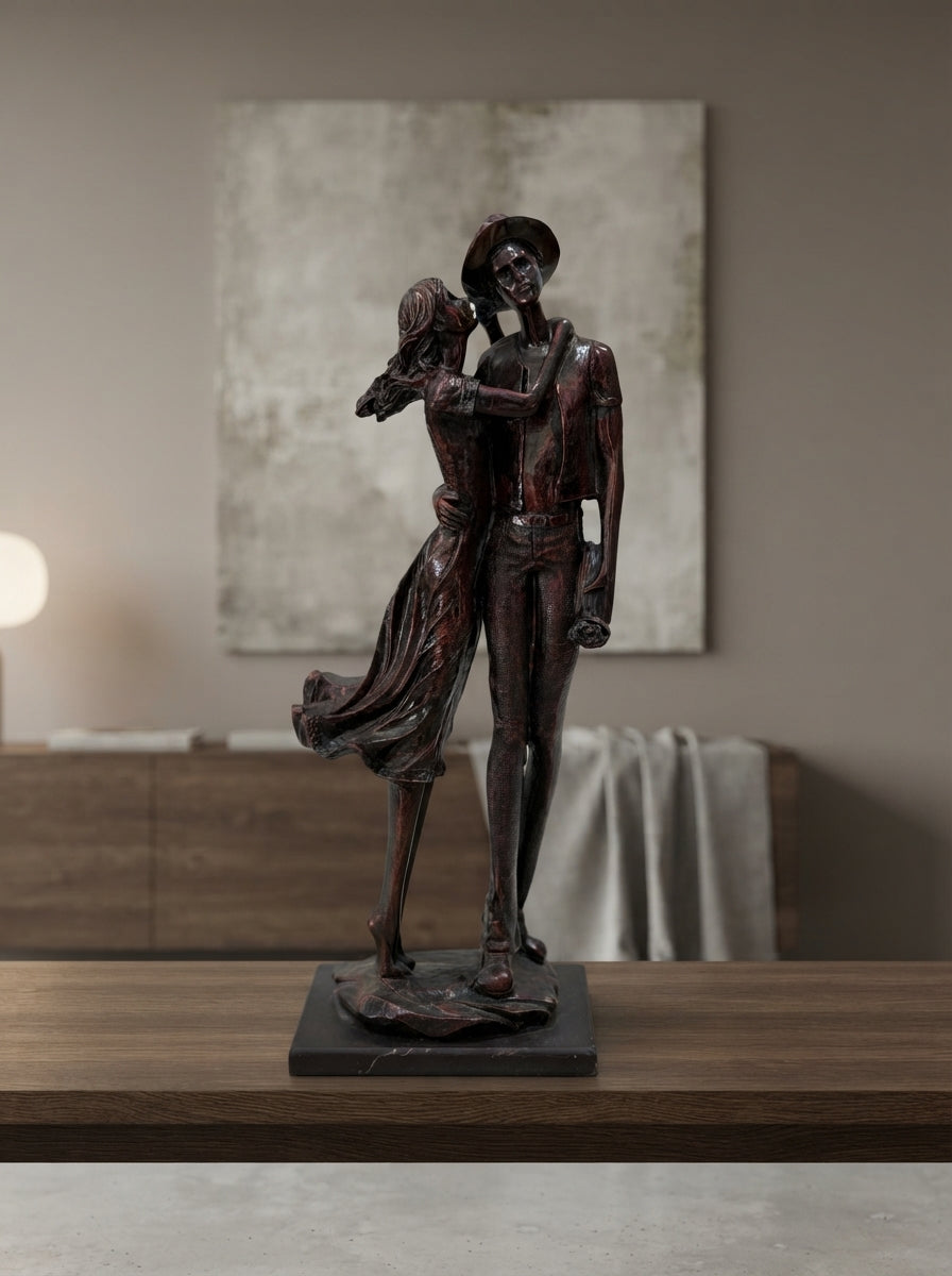 Romantic Couple Statue | Bronze Man Woman Walking Sculpture