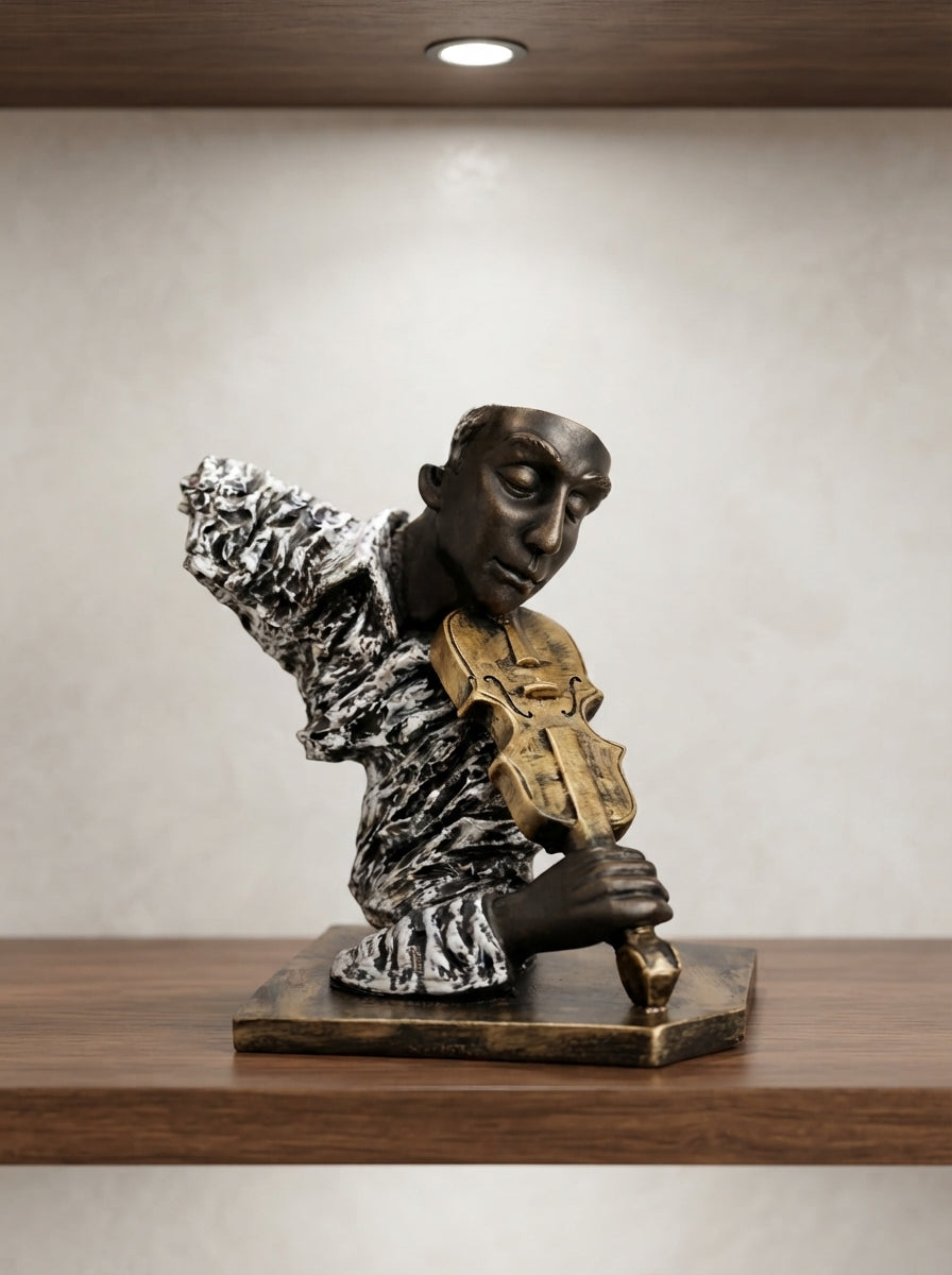 Violin Player Statue | Bronze Textured Musician Bust Decor
