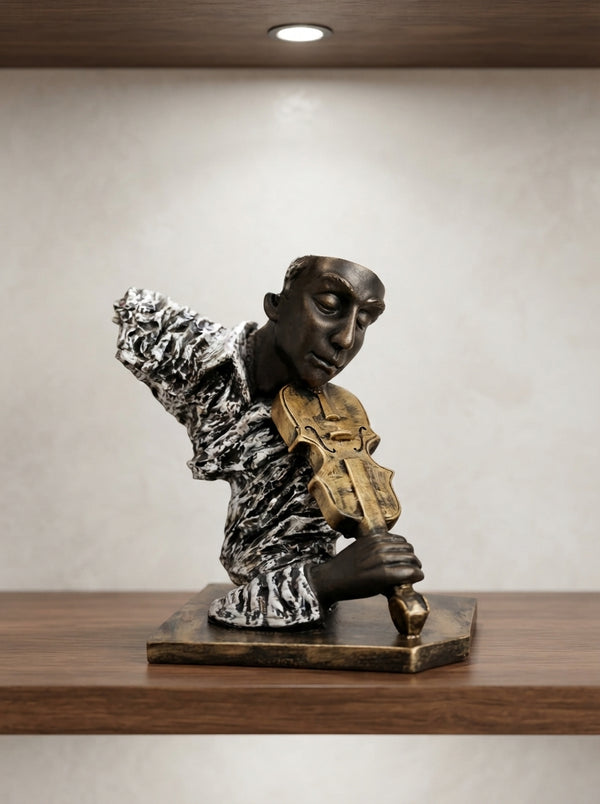 Violin Player Statue | Bronze Textured Musician Bust Decor