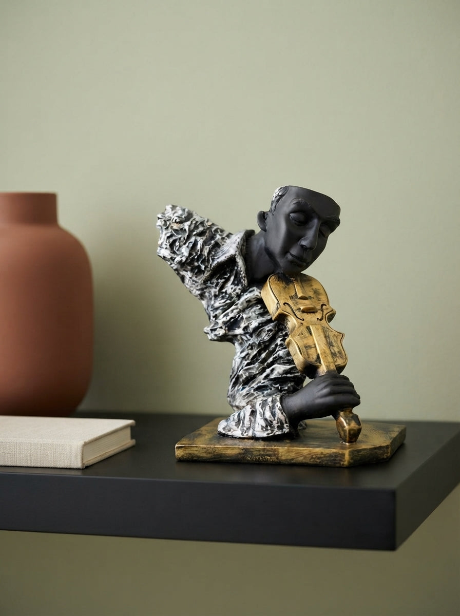 Violin Player Statue | Bronze Textured Musician Bust Decor