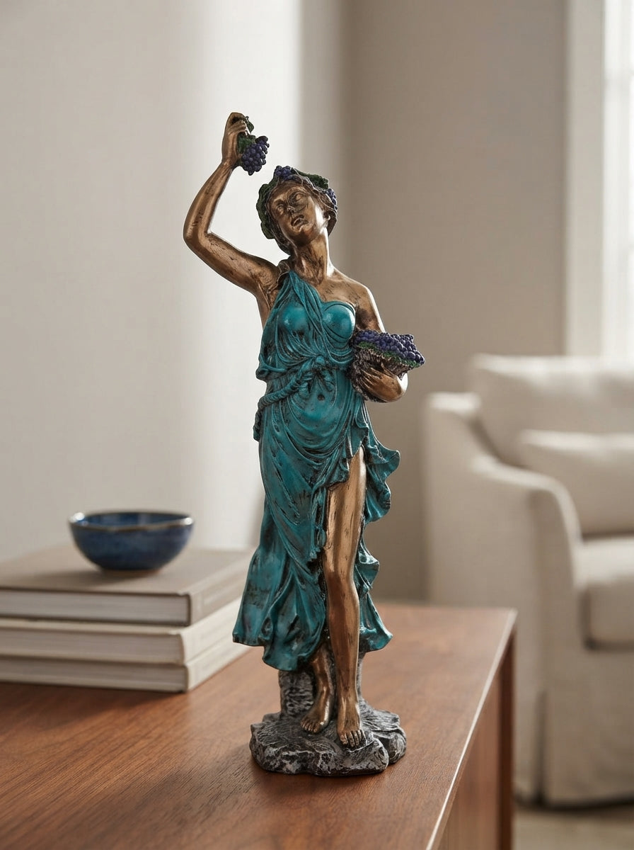 Grape Harvest Goddess Statue 16.5" | Bronze Teal Classical Decor