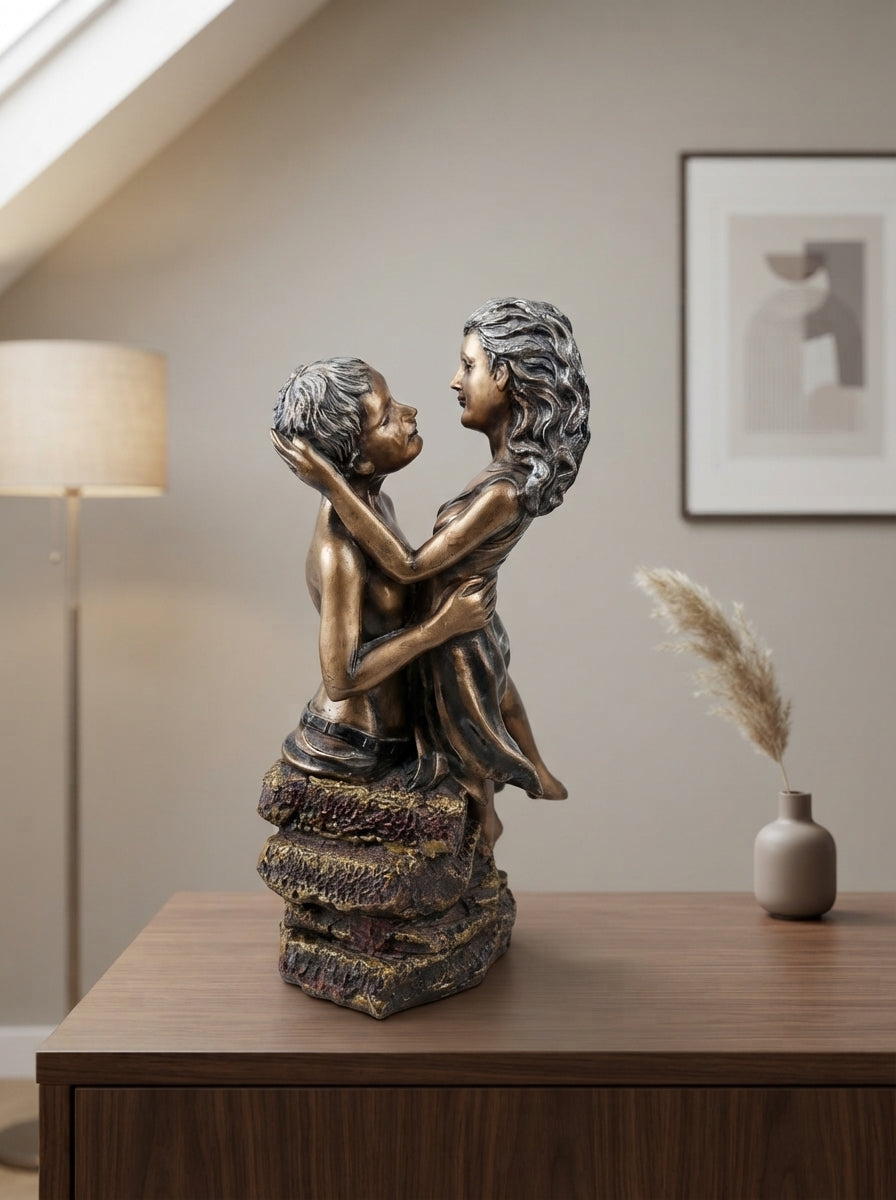 Loving Couple Bust Statue 15" | Bronze Silver Romantic Sculpture