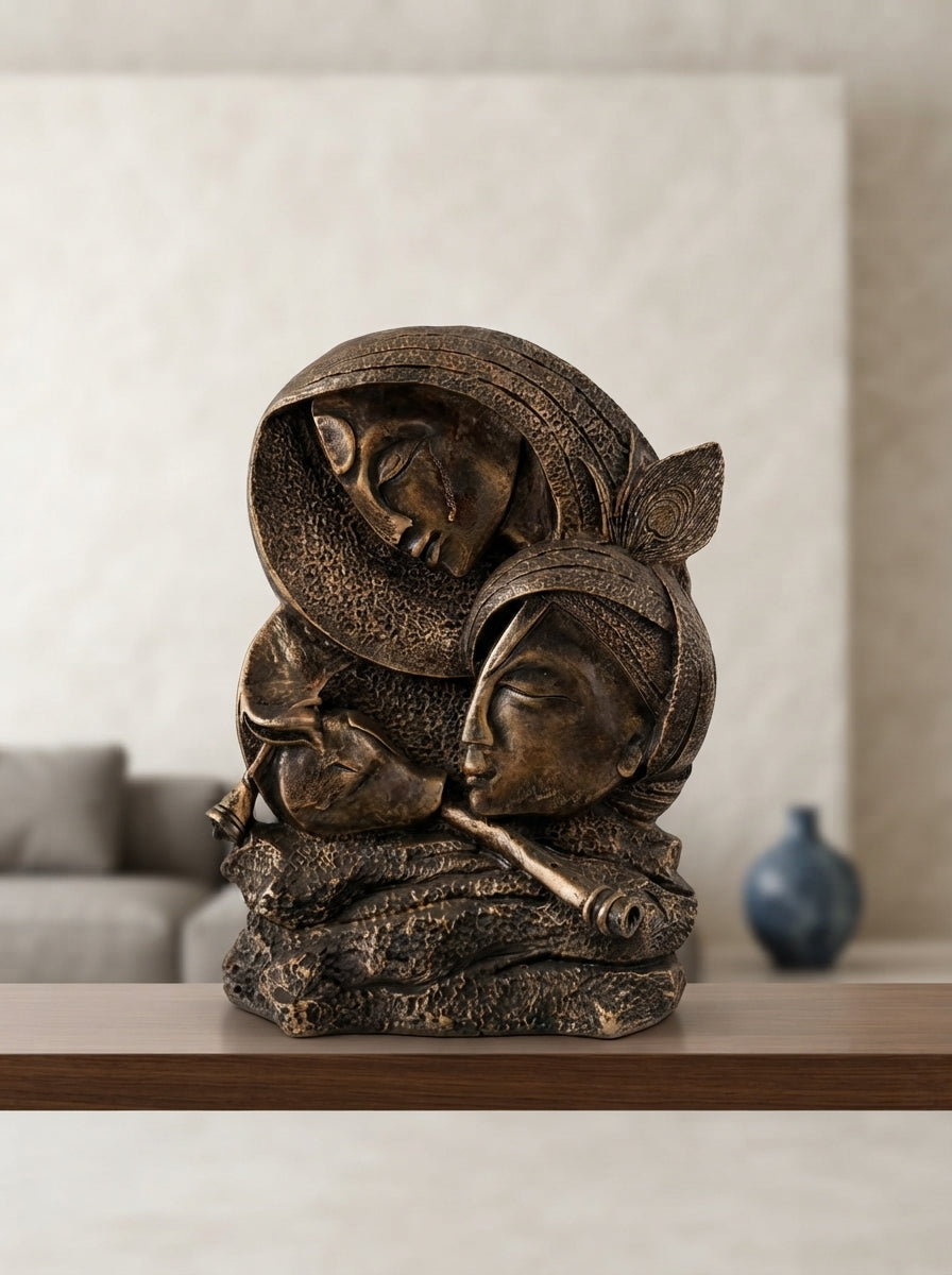 Radha Krishna Statue | Antique Bronze Indian Deity Decor