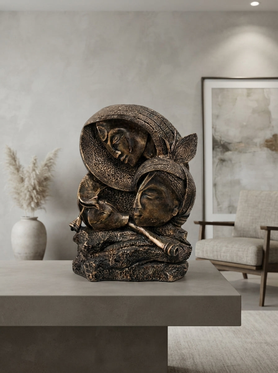 Radha Krishna Statue | Antique Bronze Indian Deity Decor