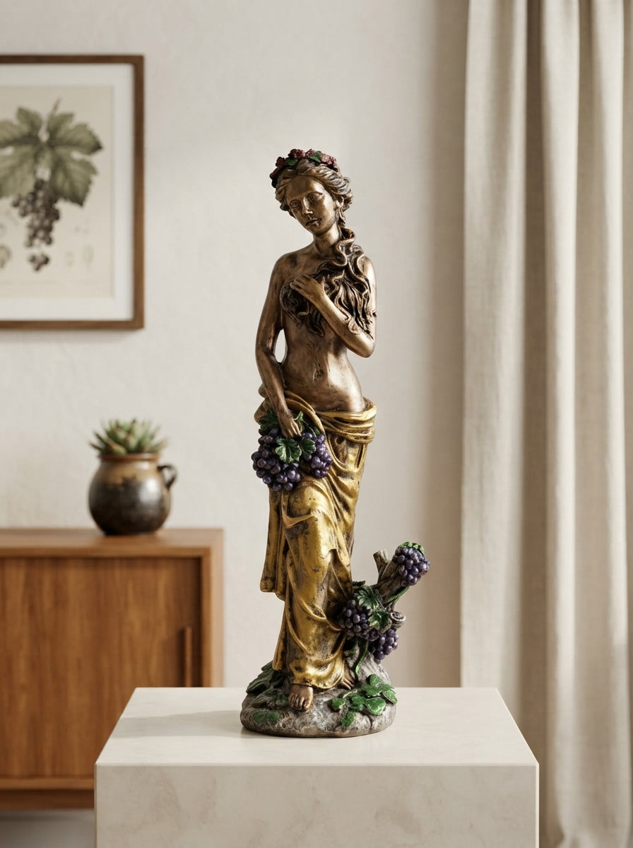 Bronze Gold Bacchante Grape Goddess Statue | Classical Decor
