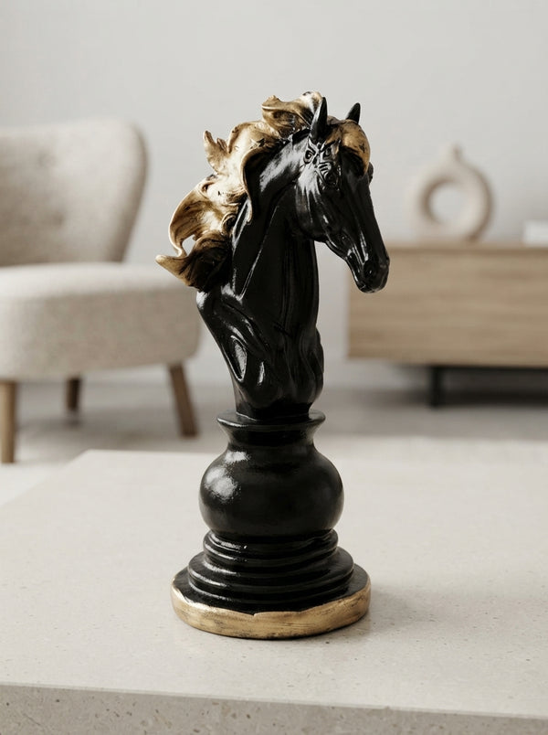 Black Gold Knight Chess Piece Decor Statue | Luxury Sculpture