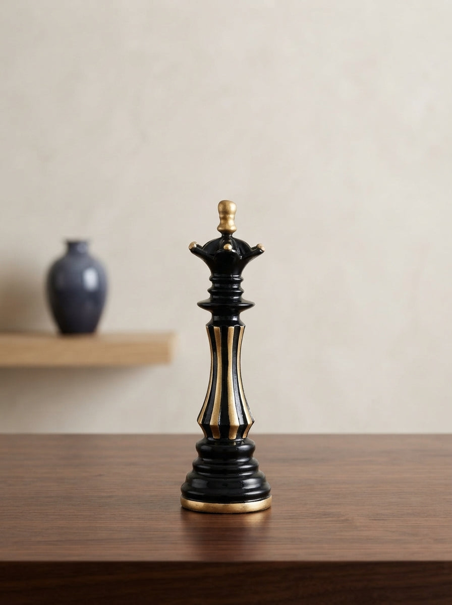 Black Gold Queen Chess Piece Decor Statue | Luxury Sculpture