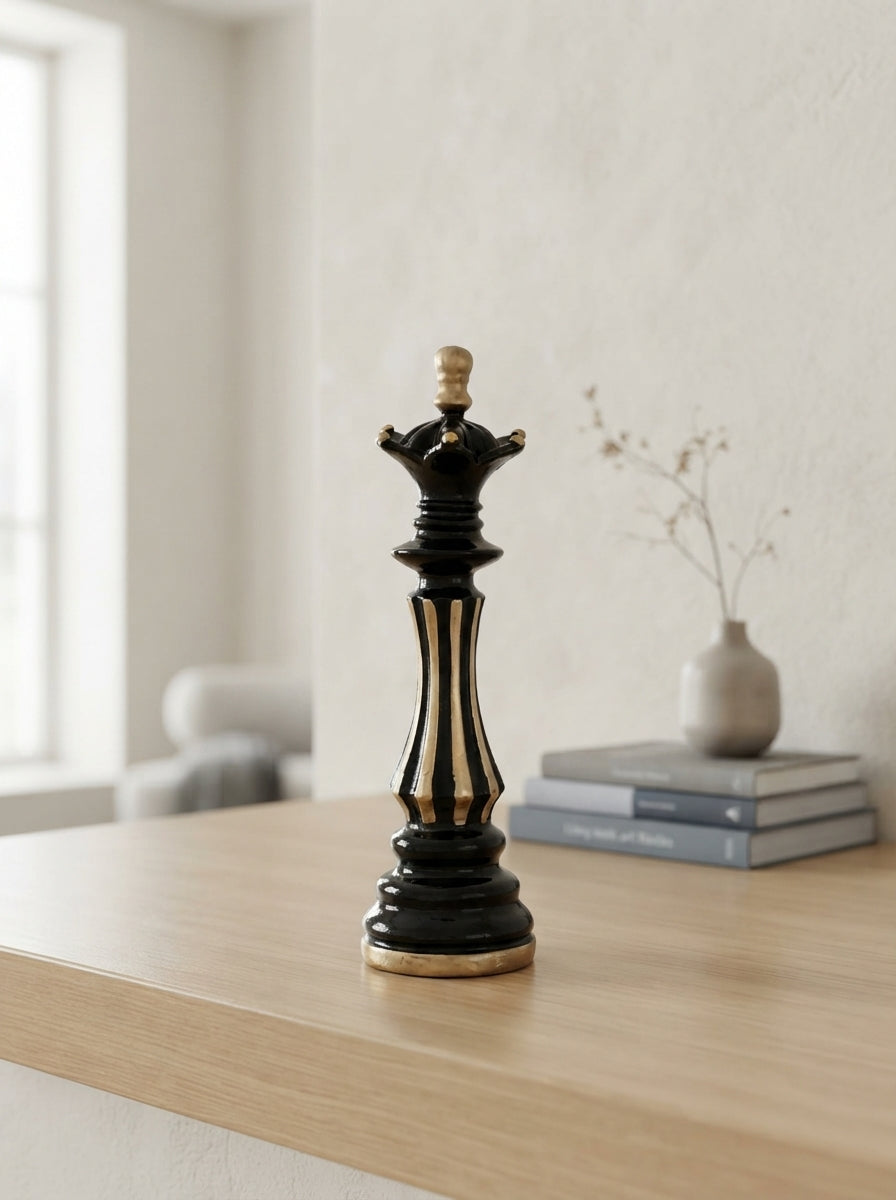 Black Gold Queen Chess Piece Decor Statue | Luxury Sculpture