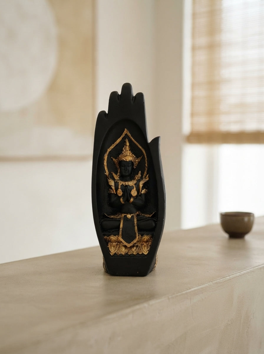 Black Gold Buddha Hand Statue | Zen Meditation Decor
